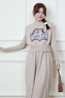 Stay2Weeks 猫咪刺绣马甲连衣裙套装 19099