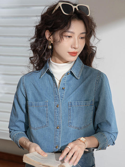 【复古百搭】港风牛仔衬衫 柔软有型 亲肤舒适 自在妥帖 对称大口袋 简约时尚 商品图2