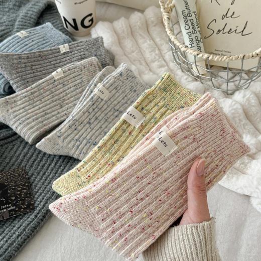 【日系中筒百搭袜】秋冬点子纱堆堆袜日系中筒袜百搭彩点布标袜加厚羊毛保暖复古袜子。ry 商品图2