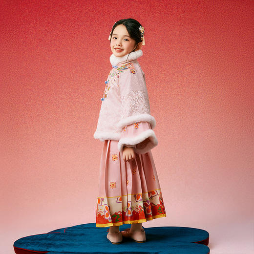 年衣童装汉服唐装女童冬季儿童马面裙套装宝宝新年礼服拜年服加绒（送花盈仙羽发饰） 商品图11