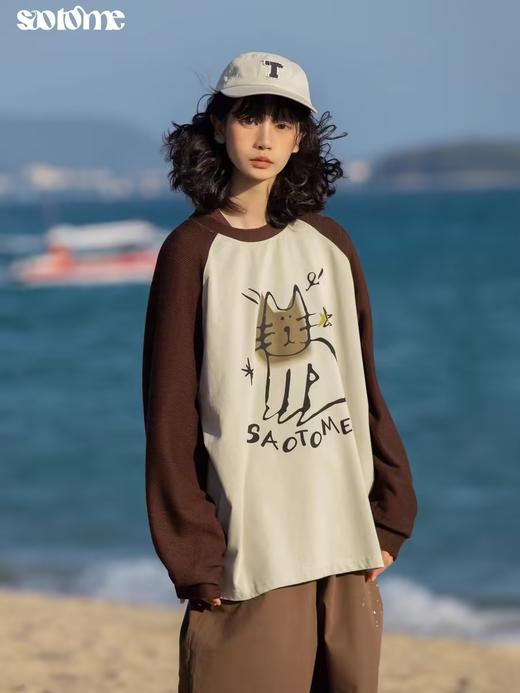 早乙女惠子saotome/STMCX240121/猫猫涂鸦插肩长袖T恤 商品图2