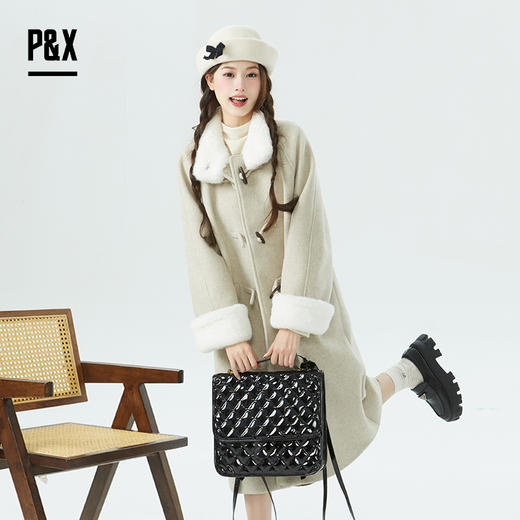 P&X设计师女装冬款加厚时尚洋气呢料长款外套 824413225 燕麦色 商品图2