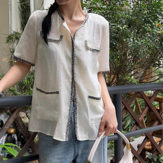 【顺丰包邮】80923 洛诗琳设计感轻奢微弹夏日小香风外披60750 商品图0