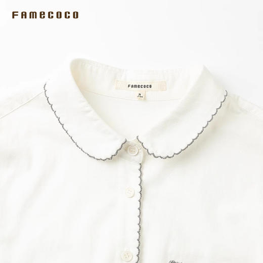 Famecoco范可儿衬衫基础款明线纯棉翻领长袖女装衬衣FAB8BH017 商品图2