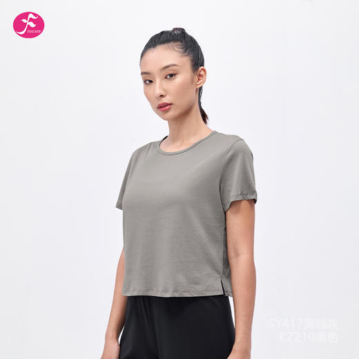 一梵PiMa棉短款侧边开叉宽松 2色短袖瑜伽T恤上衣 商品图7