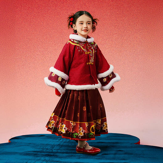 年衣童装汉服唐装女童冬季儿童马面裙套装宝宝新年礼服拜年服加绒（送花盈仙羽发饰） 商品图1