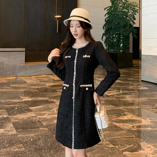 奢姿2025年秋装新款大码女装法式小香风裙子胖妹妹织带圆领连衣裙9944826624 商品图3