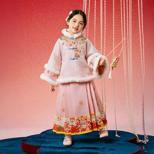年衣童装汉服唐装女童冬季儿童马面裙套装宝宝新年礼服拜年服加绒（送花盈仙羽发饰） 商品图2
