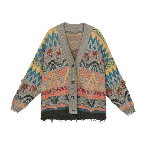 谜底特色中长针织开衫女2024冬新品民族风度假保暖毛衣244MZ1945 商品图4