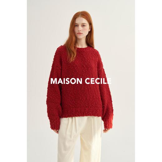 MAISON CECILE奶白/红经典款高克重羊毛点点针织毛衣 商品图2