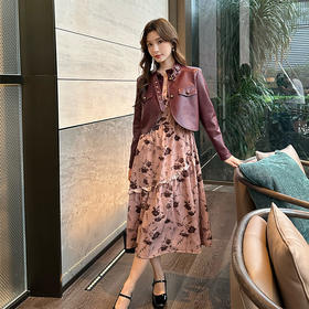 奢姿大码女装202春季减龄碎花皮衣吊带裙两件套胖妹妹时尚套装9943991277