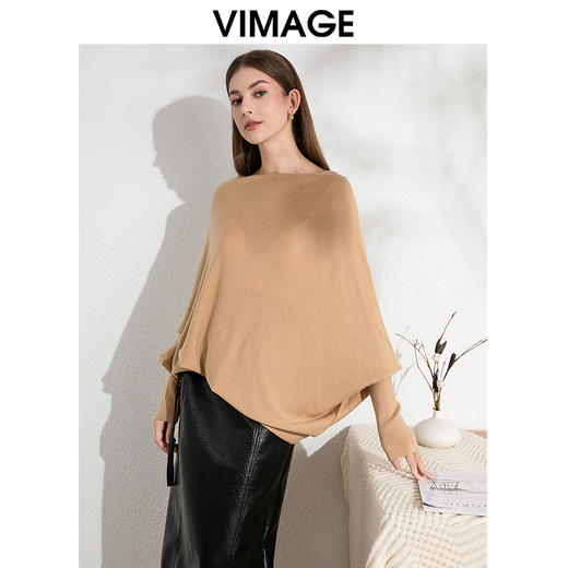 VIMAGE纬漫纪秋季新款落肩圆领慵懒时尚毛衣针织衫VC2401306 商品图0