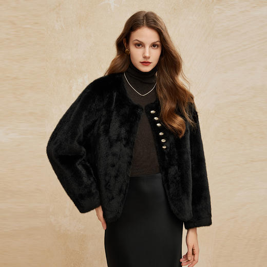 PH102斯尔丽24冬季新款小香风猫猫绒皮草小个子圆领休闲皮毛一体外套 商品图6