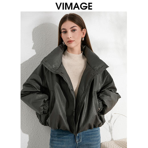 VIMAGE纬漫纪帅气立领时尚复古鹅绒保暖皮羽绒外套冬季新款VD2411309 商品图5