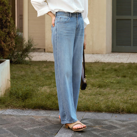 OLrain欧芮儿蓝色复古牛仔裤女秋季2024年新款休闲百搭直筒阔腿裤 商品图2