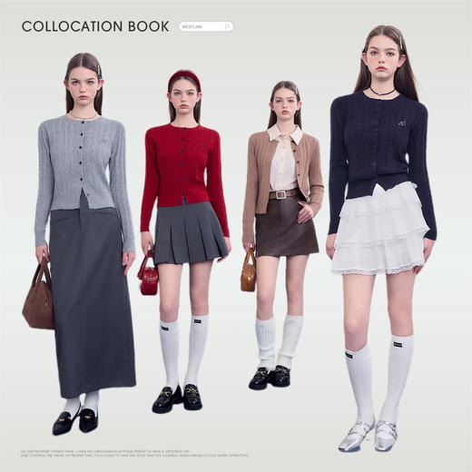 西遇短款针织衫外套女新款学院风长袖修身圆领毛衣开衫D3342317 商品图2