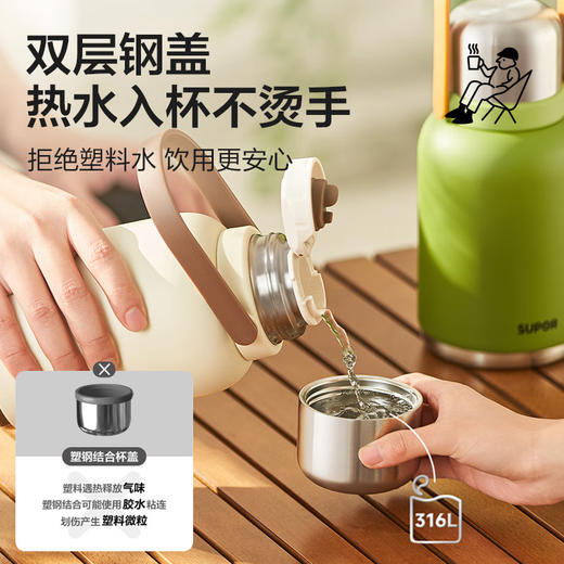 苏泊尔（SUPOR）大容量保温杯女士随享水杯壶户外双饮杯高颜值大肚杯子1L.天幕白 100048508642 商品图5