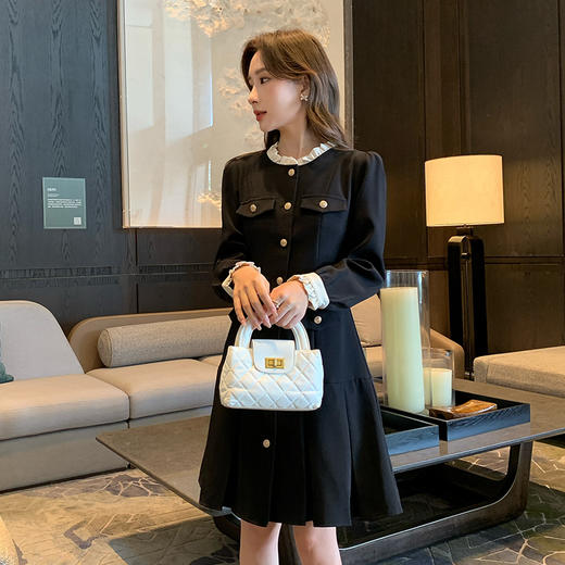 奢姿大码女装2024冬季气质荷叶领裙子胖妹妹时尚百褶拼接连衣裙9944862025 商品图3