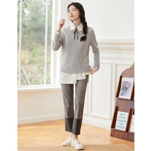 Famecoco范可儿秋冬气质显瘦圆领半开襟设计感保暖舒适套头毛衫F228DB013 商品图4