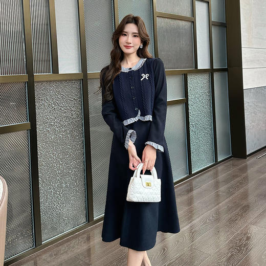 奢姿大码女装2024秋冬假两件针织时尚连衣裙胖妹妹气质小立领裙子9944891096 商品图1