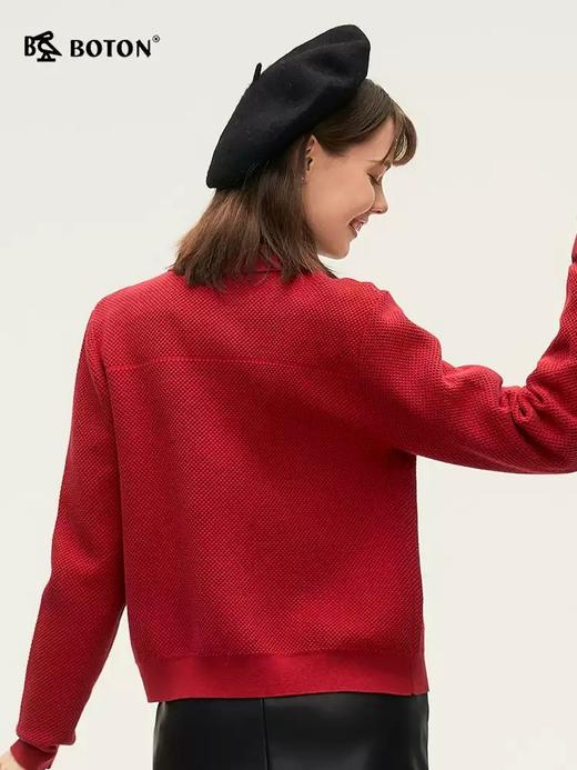 波顿秋冬季女士口袋中式红毛衣针织翻领外套高端美式上衣LU113324 商品图3