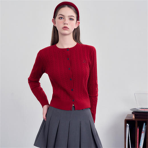 西遇短款针织衫外套女新款学院风长袖修身圆领毛衣开衫D3342317 商品图7