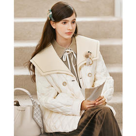 Famecoco范可儿大翻领菱格羽绒服短款女冬FAB8AJ020