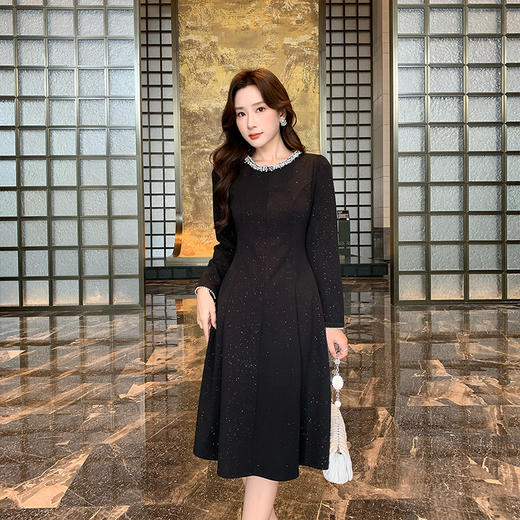 奢姿2024年秋季新款大码女装法式气质裙子胖妹妹珍珠织带连衣裙9943891443 商品图1