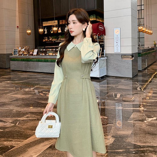 奢姿2024年秋冬新款大码女装撞色优雅裙子胖妹妹减龄气质连衣裙9943891200 商品图1