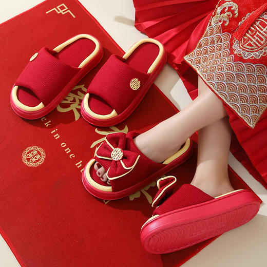 【百年恩爱双心结，千里姻缘一线牵~】结婚拖鞋喜庆红色一对 夏季eva情侣款高级感婚鞋 家居陪嫁新婚拖鞋-QQ 商品图2