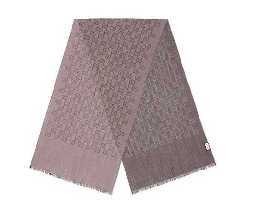 GUCCI古驰 双G双面织花 保暖 绒线围巾 女款 180*45cm 浅咖色 商品图0