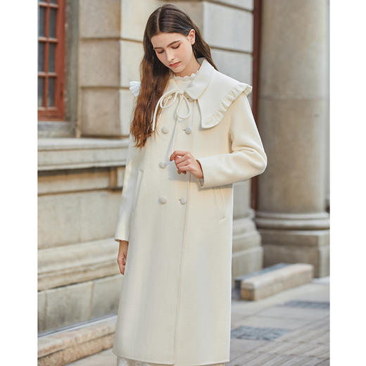 Famecoco荷叶边披肩领双面呢羊毛大衣女冬FAB8AR021 商品图1