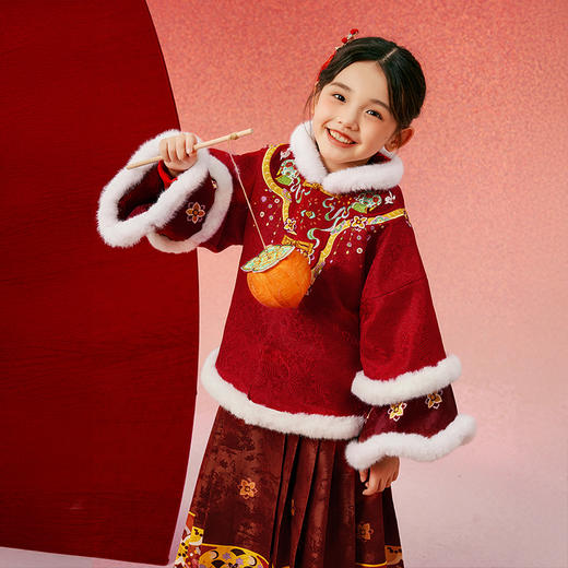 年衣童装汉服唐装女童冬季儿童马面裙套装宝宝新年礼服拜年服加绒（送花盈仙羽发饰） 商品图9