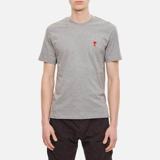 AMI 男士徽标刺绣棉质圆领短袖T恤 灰色 BFUTS001 724 055 商品图1