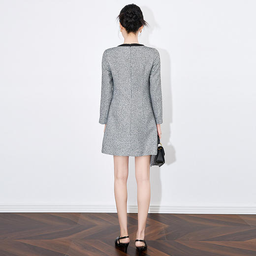 【高货wl】全新升级【铂金会员330/天猫439/差价109】(13505) 洛诗琳秋冬法式气质女装时尚小香风撞色蝴蝶结显瘦连衣裙 商品图4