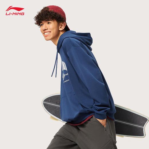 李宁卫衣男都市学院风时尚刺绣宽松连帽运动上衣AWDU615 商品图9