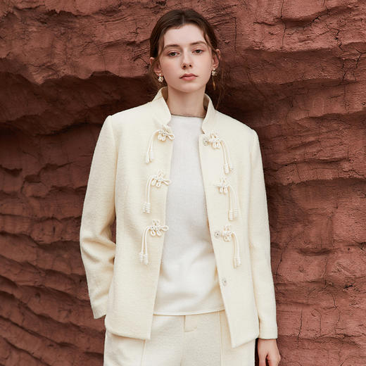 Famecoco新中式盘扣轻国风羊毛大衣短款女FAB8AP032 商品图0