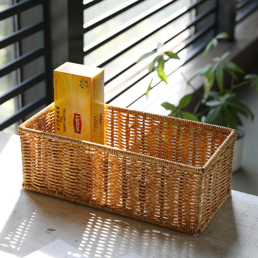 【浅咖色】娜家仿藤长形塑编收纳篮 商品图3