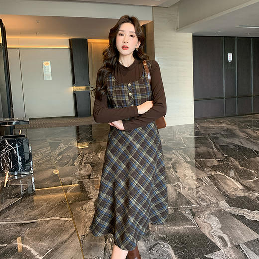奢姿2025秋冬大码女装胖复古假两件半高领打底衫马甲背心连衣裙9944826838 商品图3