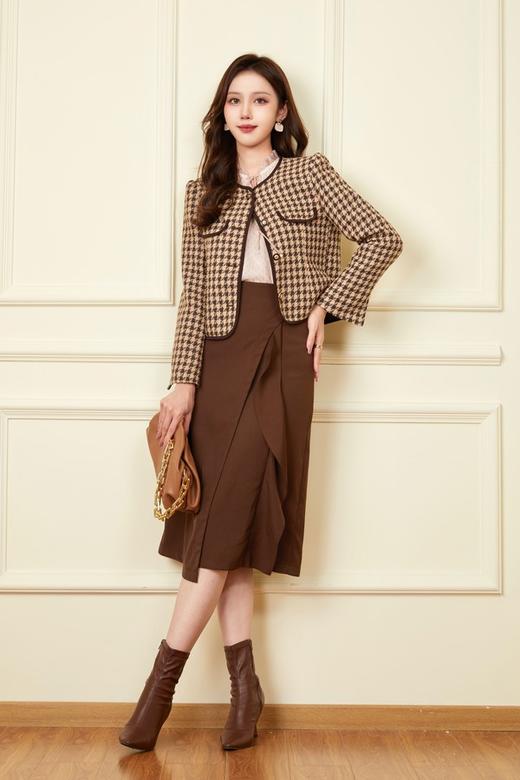 amadella 棕色千鸟格小香风短款外套 19072 商品图3