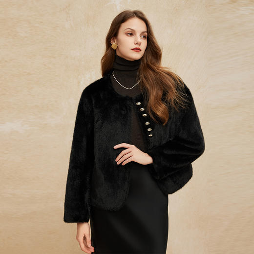 PH102斯尔丽24冬季新款小香风猫猫绒皮草小个子圆领休闲皮毛一体外套 商品图8