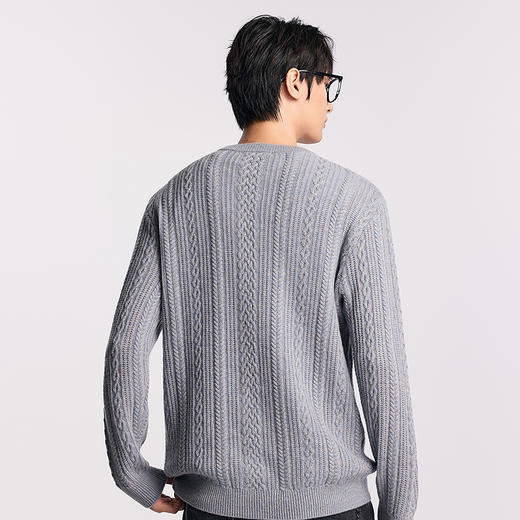 棉仓357826014-微宽松纯羊绒绞花圆领毛衣 商品图2