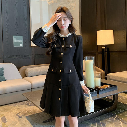 奢姿大码女装2024冬季气质荷叶领裙子胖妹妹时尚百褶拼接连衣裙9944862025 商品图2