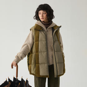 谜底羽绒马夹女2024冬季新品复古风立领拼接感鸭绒马甲244MY1662