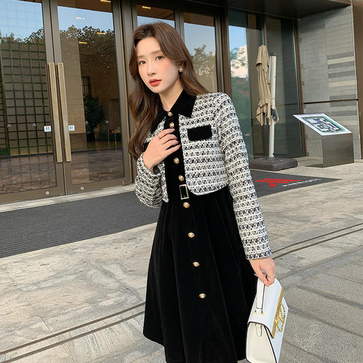 奢姿2025秋冬季新款大码女装气质拼接裙子胖妹妹法式假两件连衣裙9944855177 商品图2