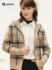 波顿秋冬季女士连帽卡其蓝黄色格子毛衣卫衣外套高端上衣 商品缩略图1