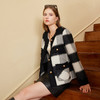 三彩2024冬季新款格纹双面呢大衣短款香风毛边圆领毛呢外套优雅女M 商品缩略图1