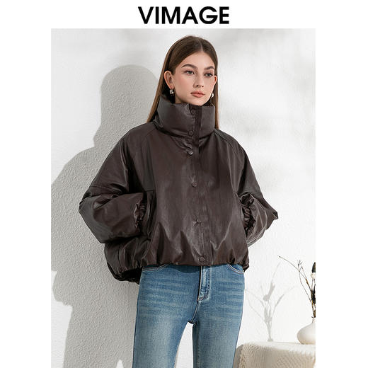 VIMAGE纬漫纪帅气立领时尚复古鹅绒保暖皮羽绒外套冬季新款VD2411309 商品图10