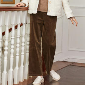 Famecoco范可儿纯棉咖色阔腿休闲裤女秋冬FAB8GA026
