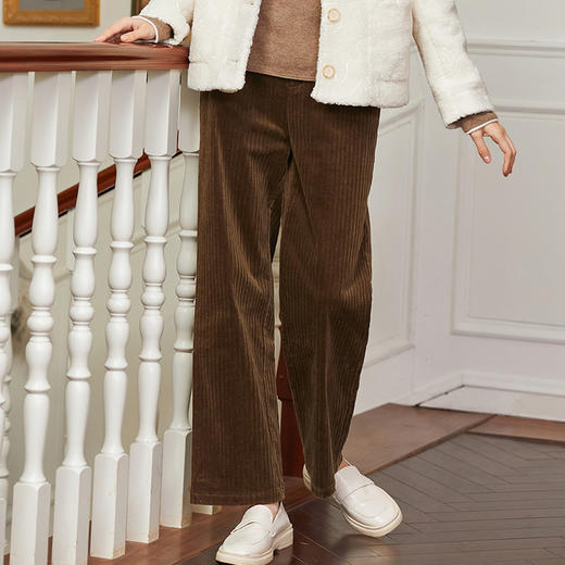 Famecoco范可儿纯棉咖色阔腿休闲裤女秋冬FAB8GA026 商品图0